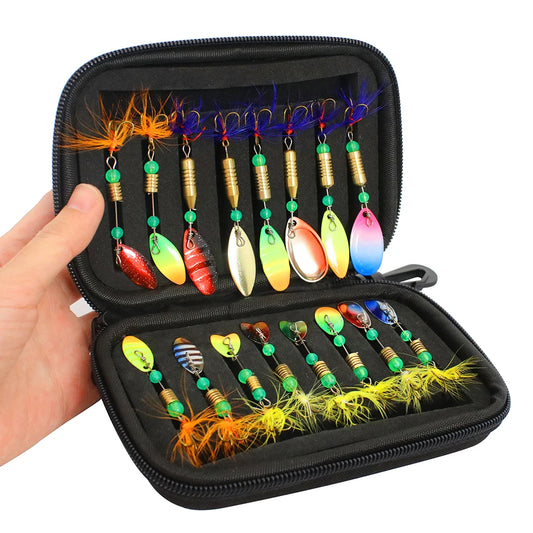 16pcs Fishing Spoons Lures Metal Baits Set for Trout Bass Casting Spinner Fishing Bait with Storage Bag Case