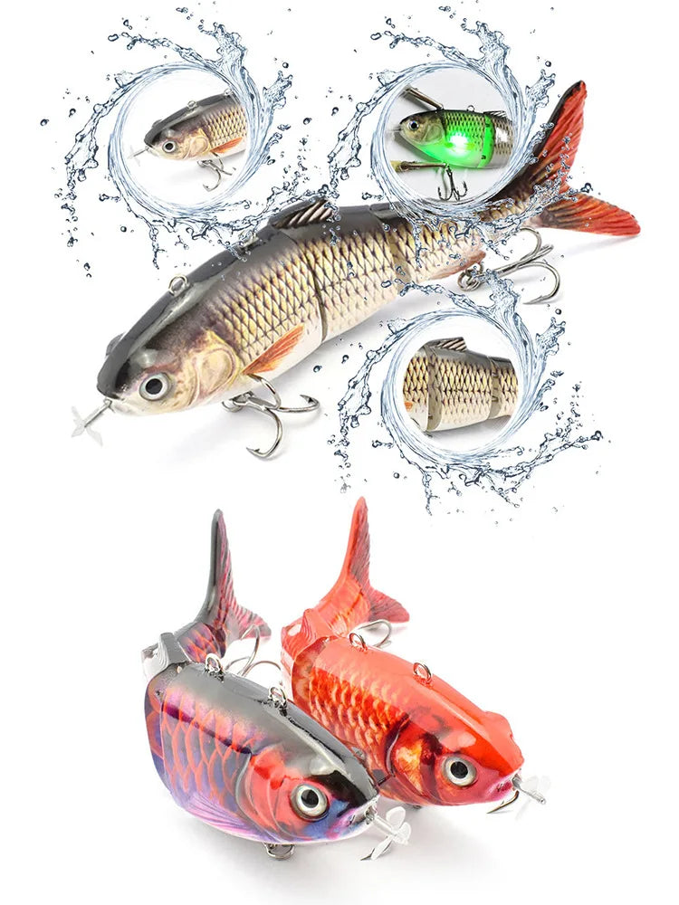  Auto Electric Robotic USB Rechargeable Swimming Lure Wobblers For Fishing 4-Segement Crankbait  Flashing LED light Twitching