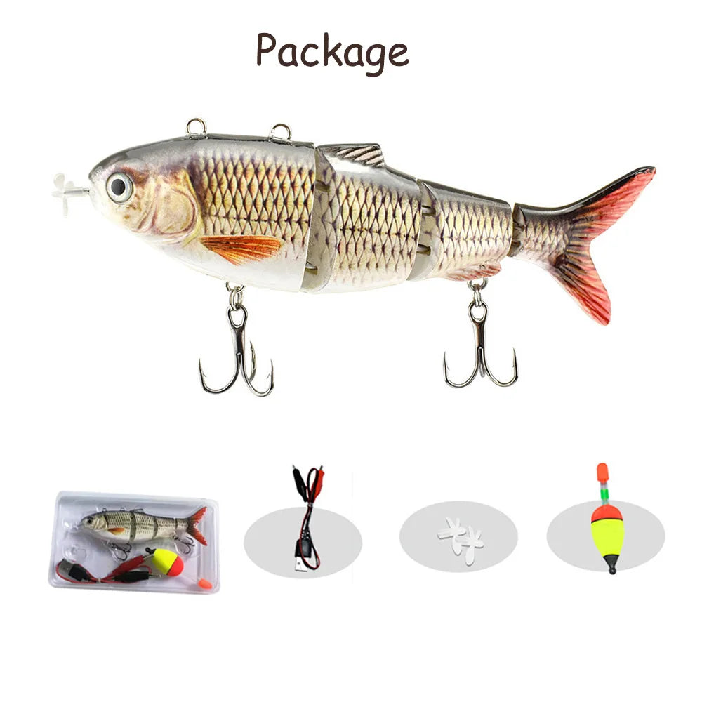  Auto Electric Robotic USB Rechargeable Swimming Lure Wobblers For Fishing 4-Segement Crankbait  Flashing LED light Twitching