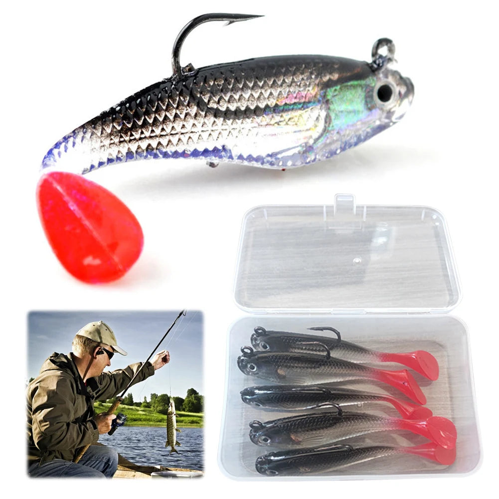 5pcs/lot Soft Lure 8cm 9.5g Wobblers T Tail Soft Bait Artificial Baits Swimbait for Sea Bass Carp Pike Fishing