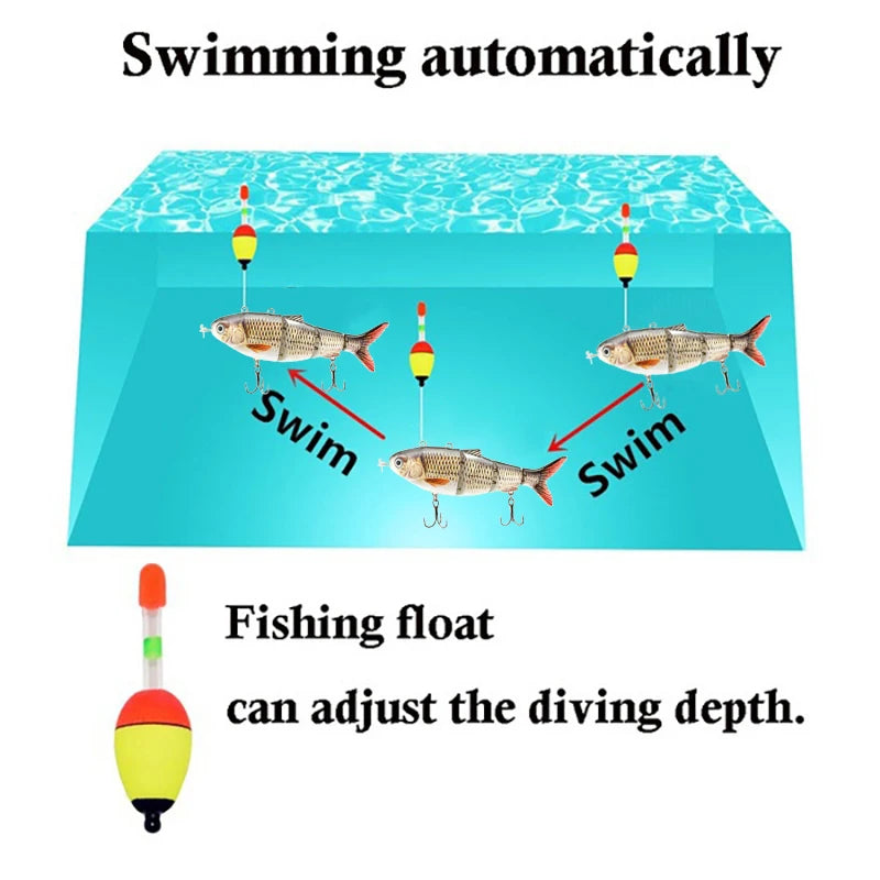  Auto Electric Robotic USB Rechargeable Swimming Lure Wobblers For Fishing 4-Segement Crankbait  Flashing LED light Twitching
