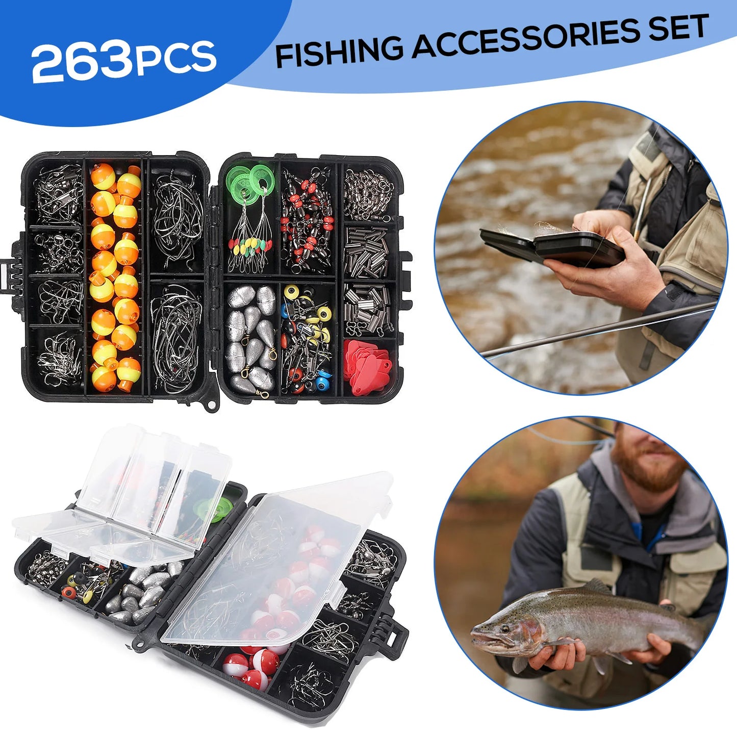 Fishing Plier Fishing Accessories Set with Tackle Box Including Plier Jig Hooks Sinker Weight Swivels Snaps Sinker Slides