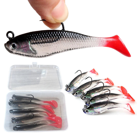 5pcs/lot Soft Lure 8cm 9.5g Wobblers T Tail Soft Bait Artificial Baits Swimbait for Sea Bass Carp Pike Fishing