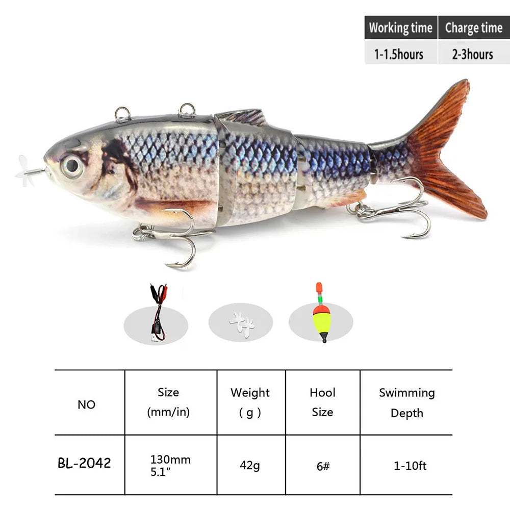  Auto Electric Robotic USB Rechargeable Swimming Lure Wobblers For Fishing 4-Segement Crankbait  Flashing LED light Twitching