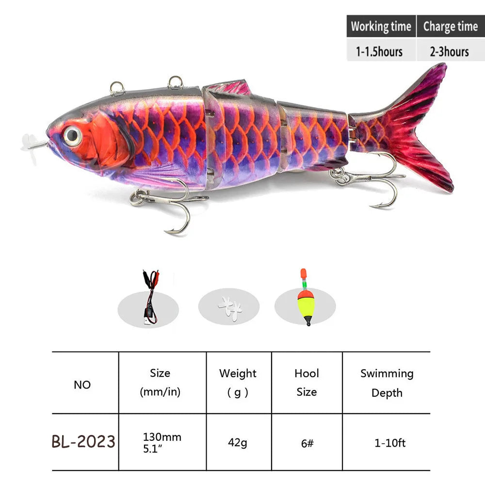  Auto Electric Robotic USB Rechargeable Swimming Lure Wobblers For Fishing 4-Segement Crankbait  Flashing LED light Twitching