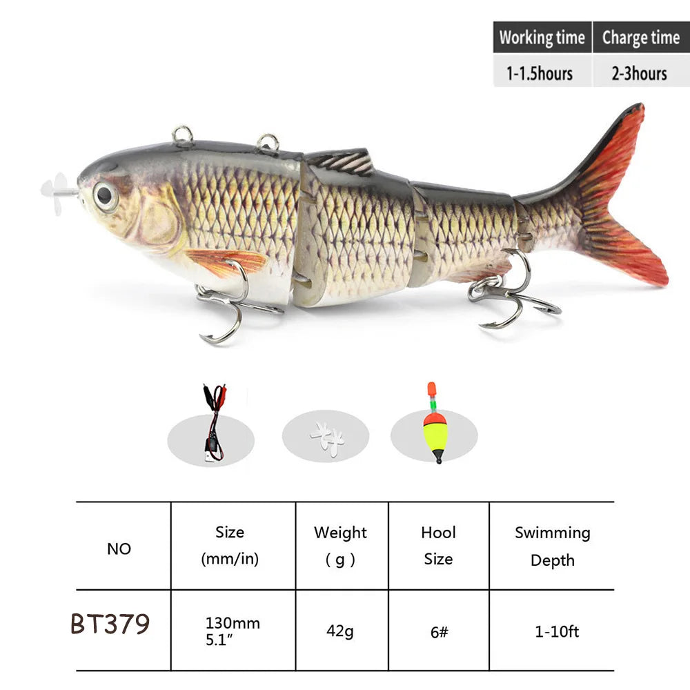  Auto Electric Robotic USB Rechargeable Swimming Lure Wobblers For Fishing 4-Segement Crankbait  Flashing LED light Twitching