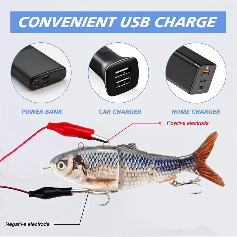  Auto Electric Robotic USB Rechargeable Swimming Lure Wobblers For Fishing 4-Segement Crankbait  Flashing LED light Twitching