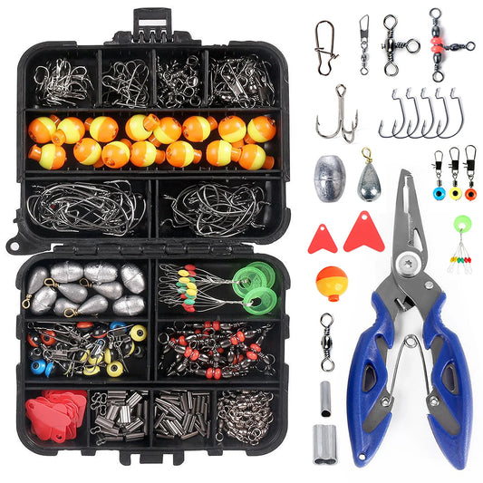 Fishing Plier Fishing Accessories Set with Tackle Box Including Plier Jig Hooks Sinker Weight Swivels Snaps Sinker Slides