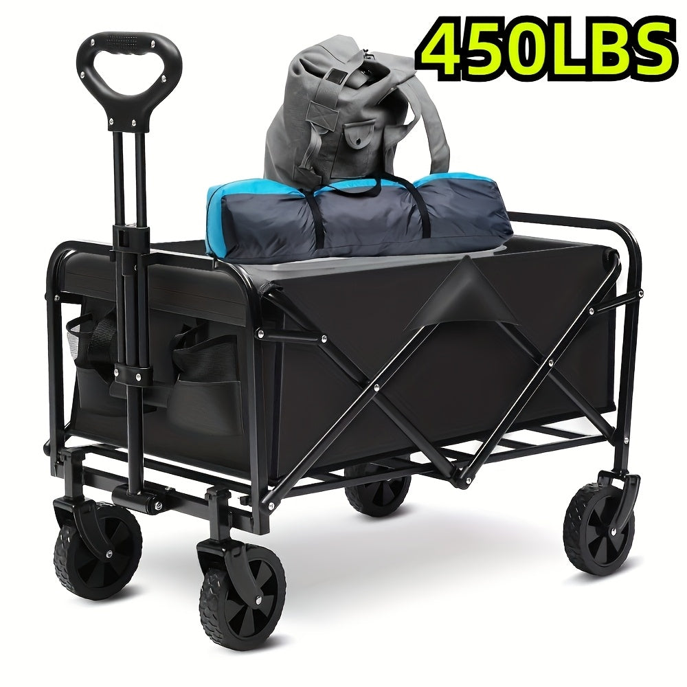Collapsible Foldable Wagon Cart, Heavy Duty Utility Garden Cart With All-Terrain Wheels For Beach, Lawn, Sports, Camping