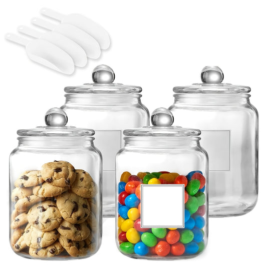 [Large Glass Jars with Lids] Set of 4 Half Gallon Large Glass Jars - Airtight Storage Clear Containers for Kitchen, Laundry Room and Pantry Food Organization