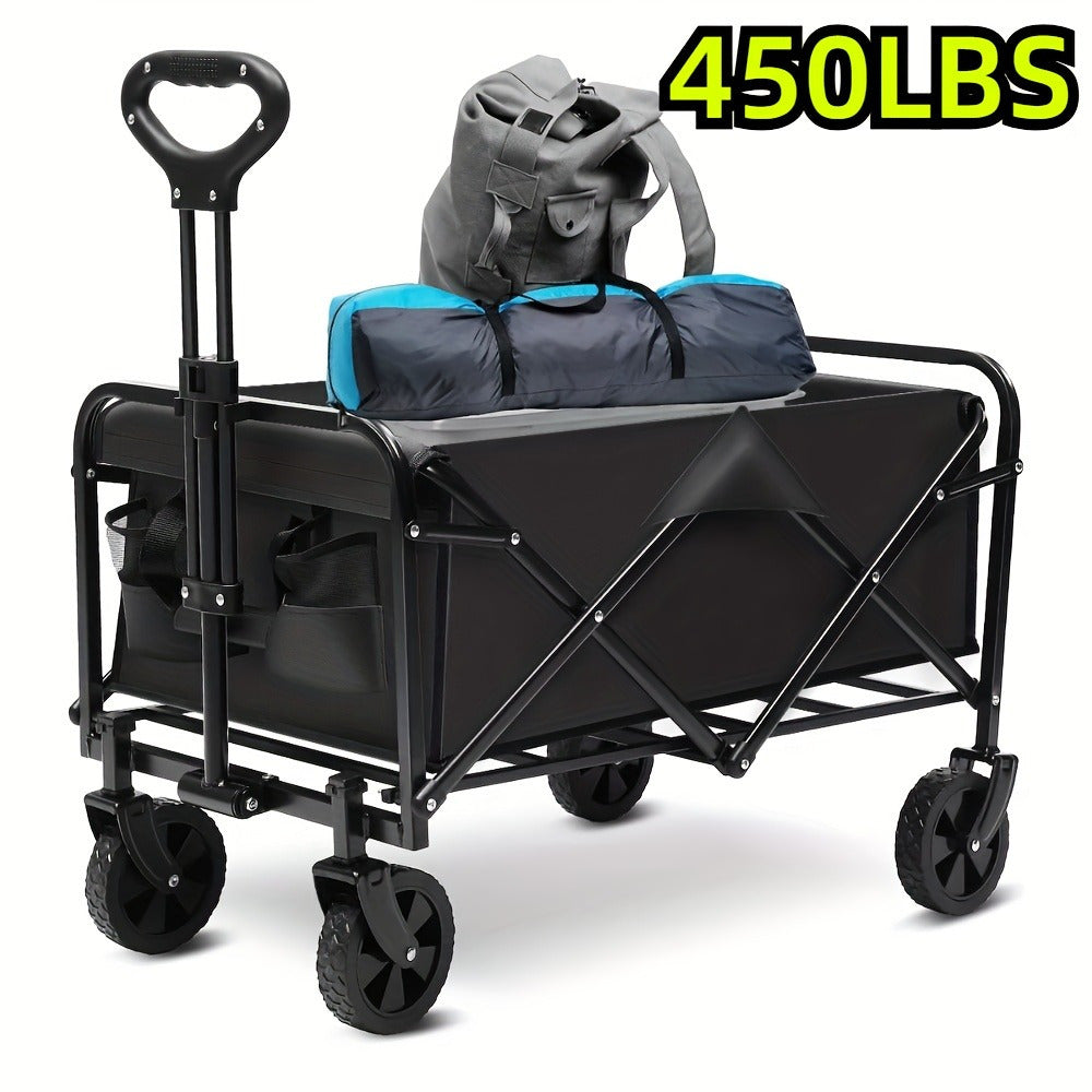 Collapsible Foldable Wagon Cart, Heavy Duty Utility Garden Cart With All-Terrain Wheels For Beach, Lawn, Sports, Camping