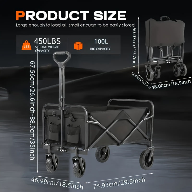 Collapsible Foldable Wagon Cart, Heavy Duty Utility Garden Cart With All-Terrain Wheels For Beach, Lawn, Sports, Camping