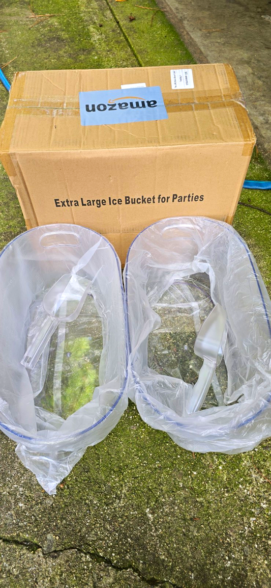  Extra Large Clear Plastic Ice Buckets 2-Pack w/ Scoop, Handles